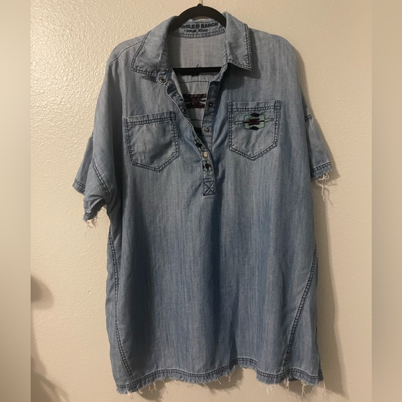 Double D Ranch Light Blue Denim shirt dress or top with embroidery - Picture 4 of 8